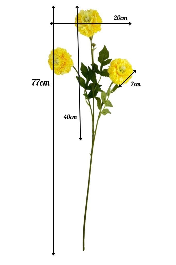 Yapay Çiçek Kasımpatı SARI Uzun Dal 3 Çiçekli 77Cm