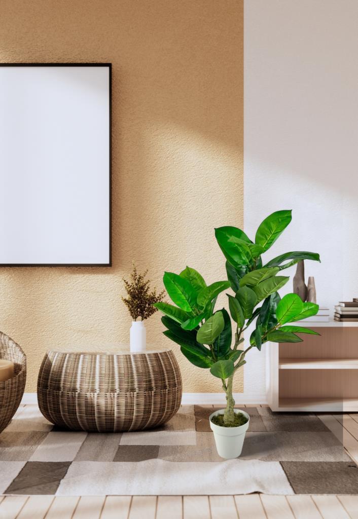 Yapay Çiçek Kauçuk Ağacı 85cm Salon Çiçeği Beyaz Saksılı Yapay Bitki