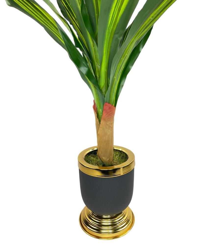 Yapay Çiçek Kılıç Yukka Ağacı 115cm Salon Bitkisi Siyah Gold Galvaniz Vazoda