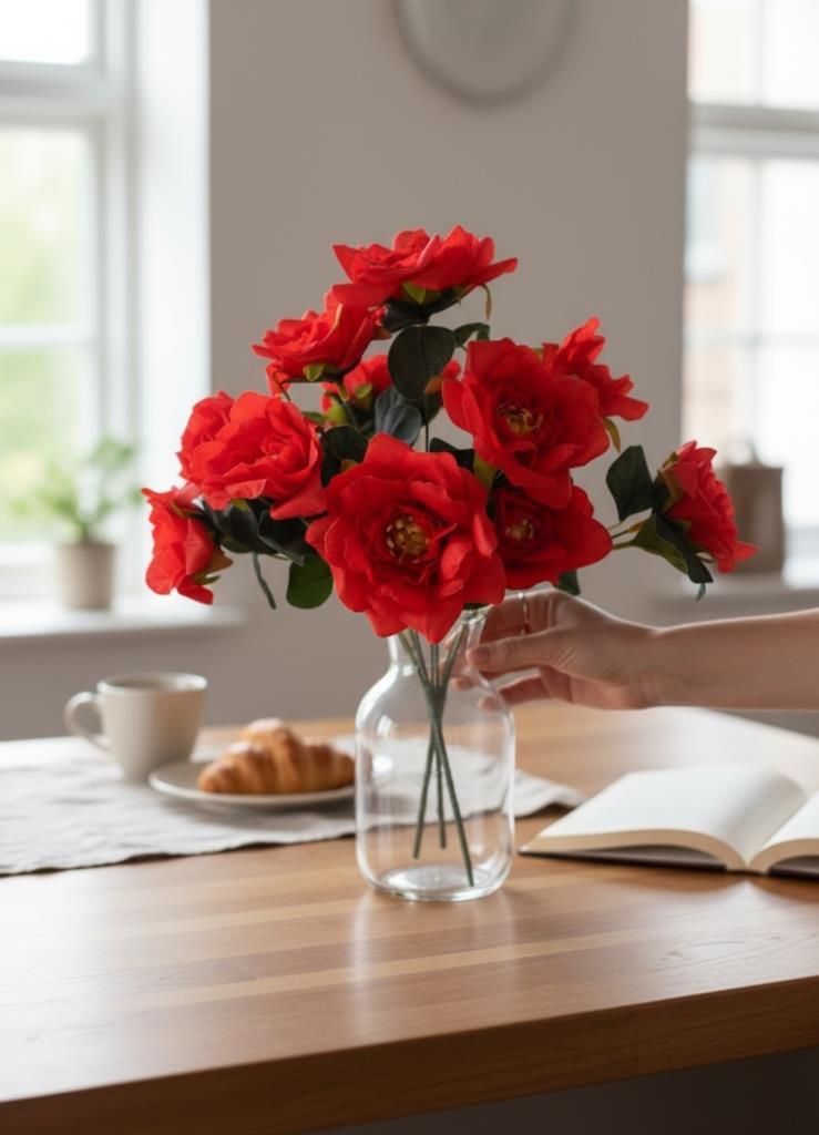 Yapay Çiçek Kırmızı 10lu Gül Demeti 40*30cm