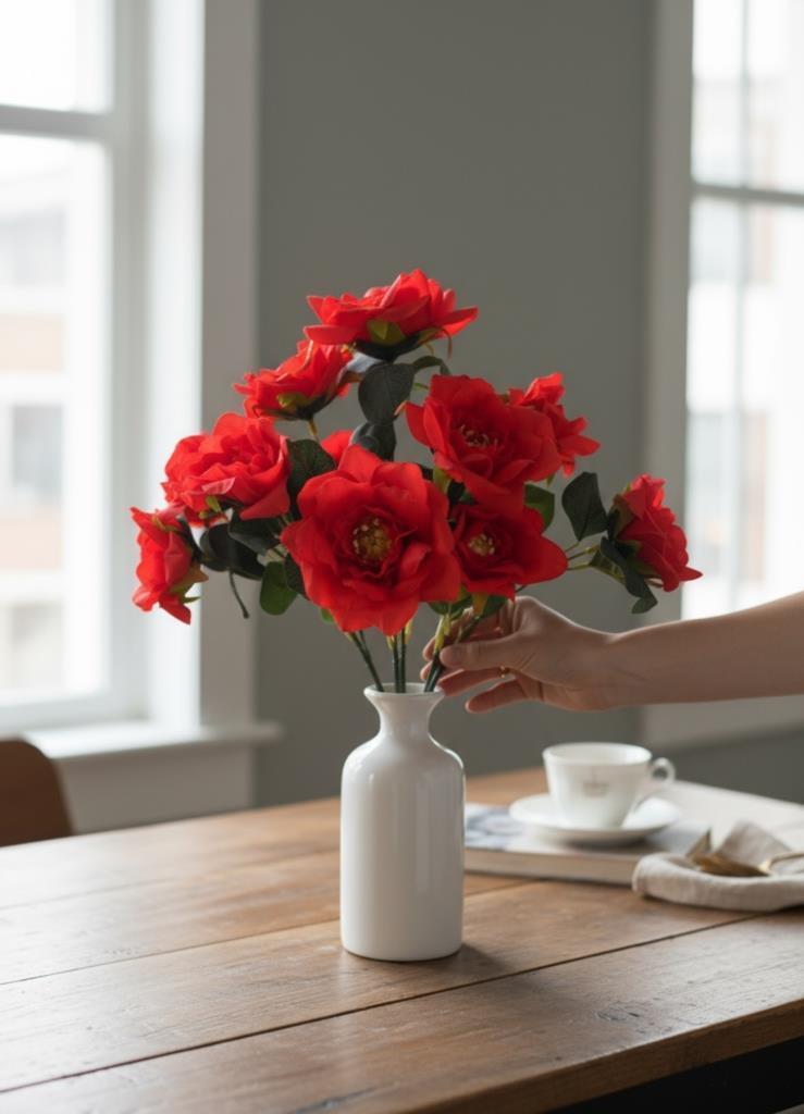 Yapay Çiçek Kırmızı 10lu Gül Demeti 40*30cm