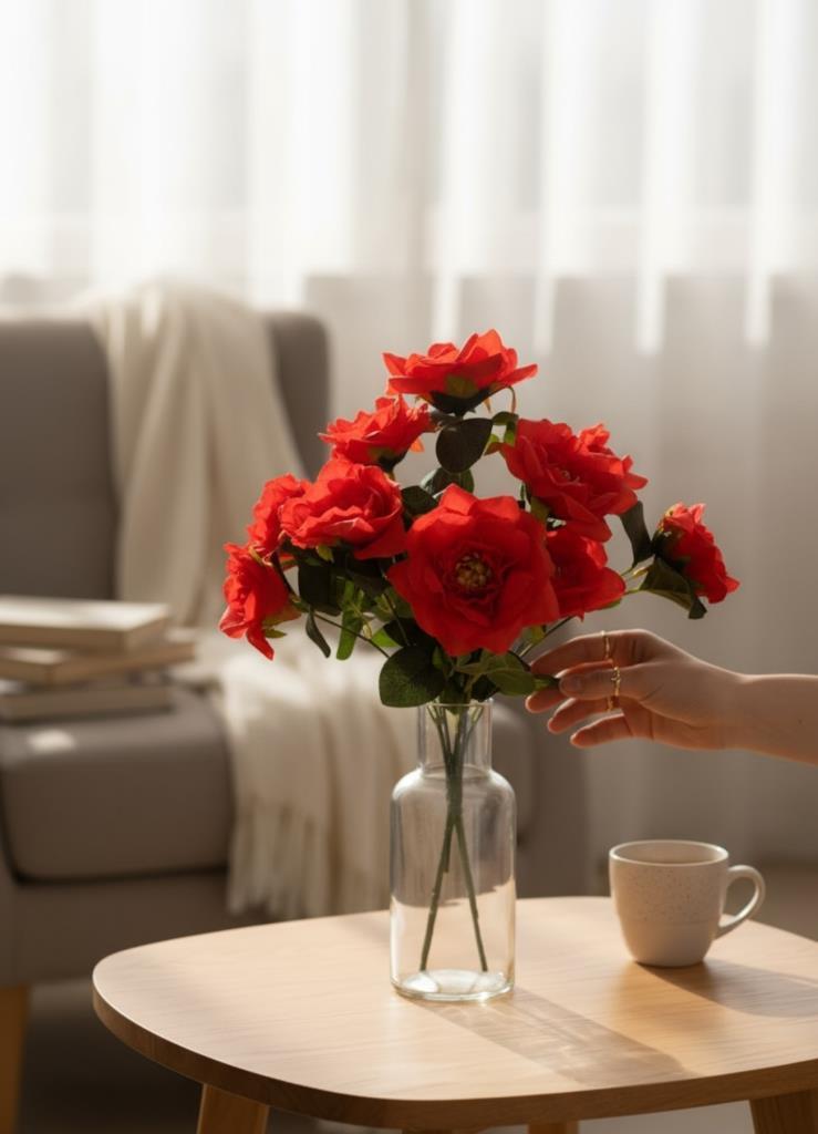 Yapay Çiçek Kırmızı 10lu Gül Demeti 40*30cm