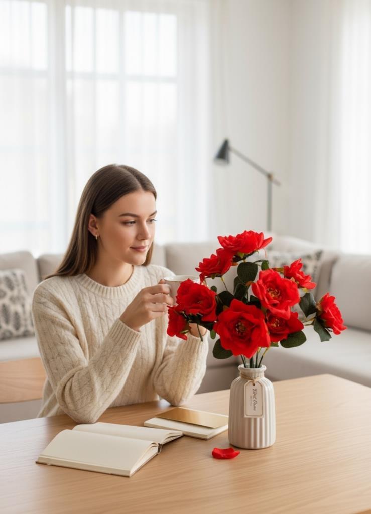 Yapay Çiçek Kırmızı 10lu Gül Demeti 40*30cm