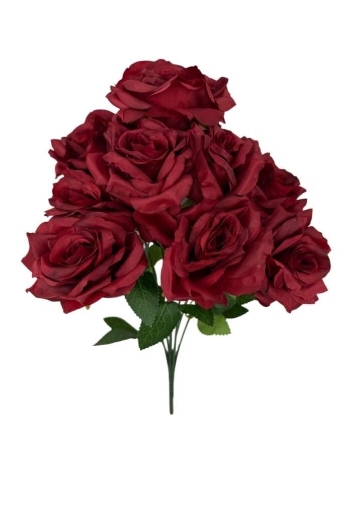 Yapay Çiçek Kırmızı 9lu Gül Demeti Kumaş 40*25cm