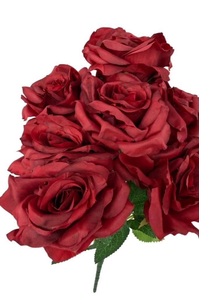 Yapay Çiçek Kırmızı 9lu Gül Demeti Kumaş 40*25cm
