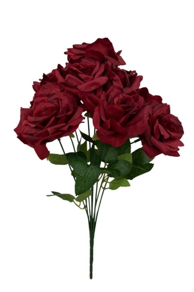 Yapay Çiçek Kırmızı 9lu Gül Demeti Kumaş 40*25cm