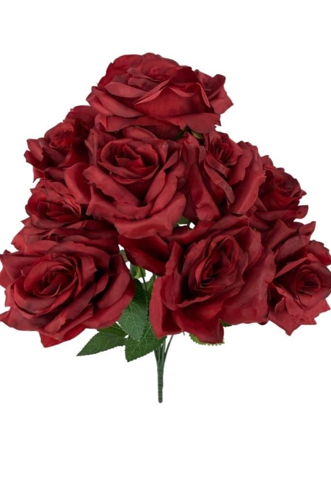 Yapay Çiçek Kırmızı 9lu Gül Demeti Kumaş 40*25cm