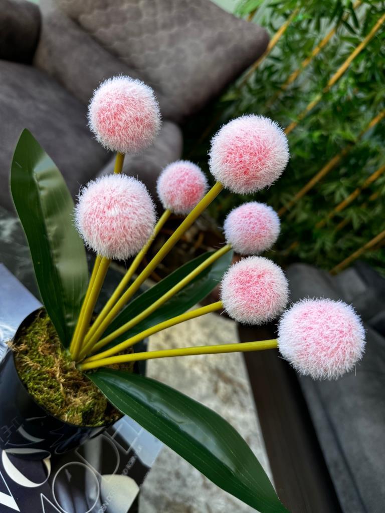 Yapay Çiçek Kırmızı Açık Pompon Siyah Saksıda Dekoratif Yapay Çiçek 30*20cm