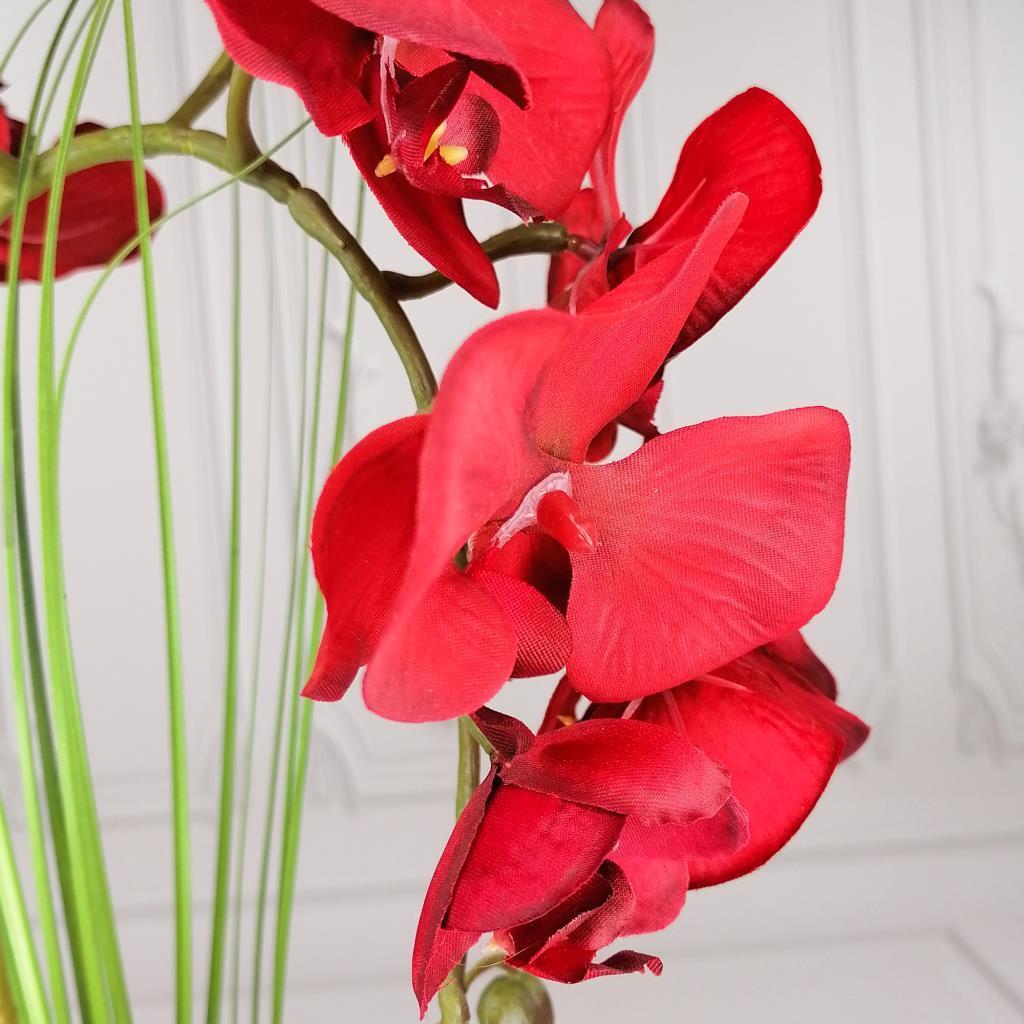 Yapay Çiçek Kırmızı Orkide Seramik Saksıda Tekli Orkide 60cm