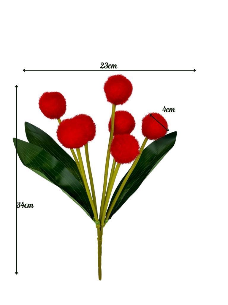 Yapay Çiçek Kırmızı Pompon Çiçeği Dekoratif Yapay Çiçek 30*20cm