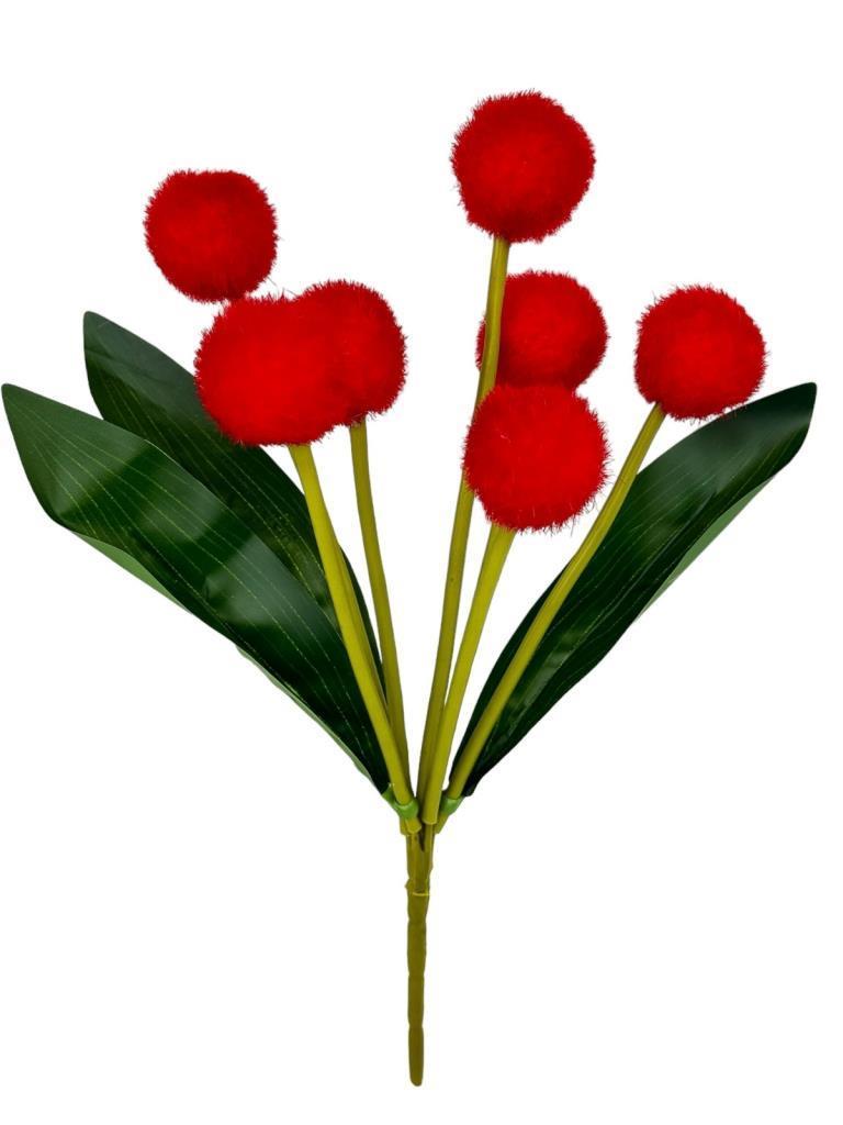 Yapay Çiçek Kırmızı Pompon Çiçeği Dekoratif Yapay Çiçek 30*20cm