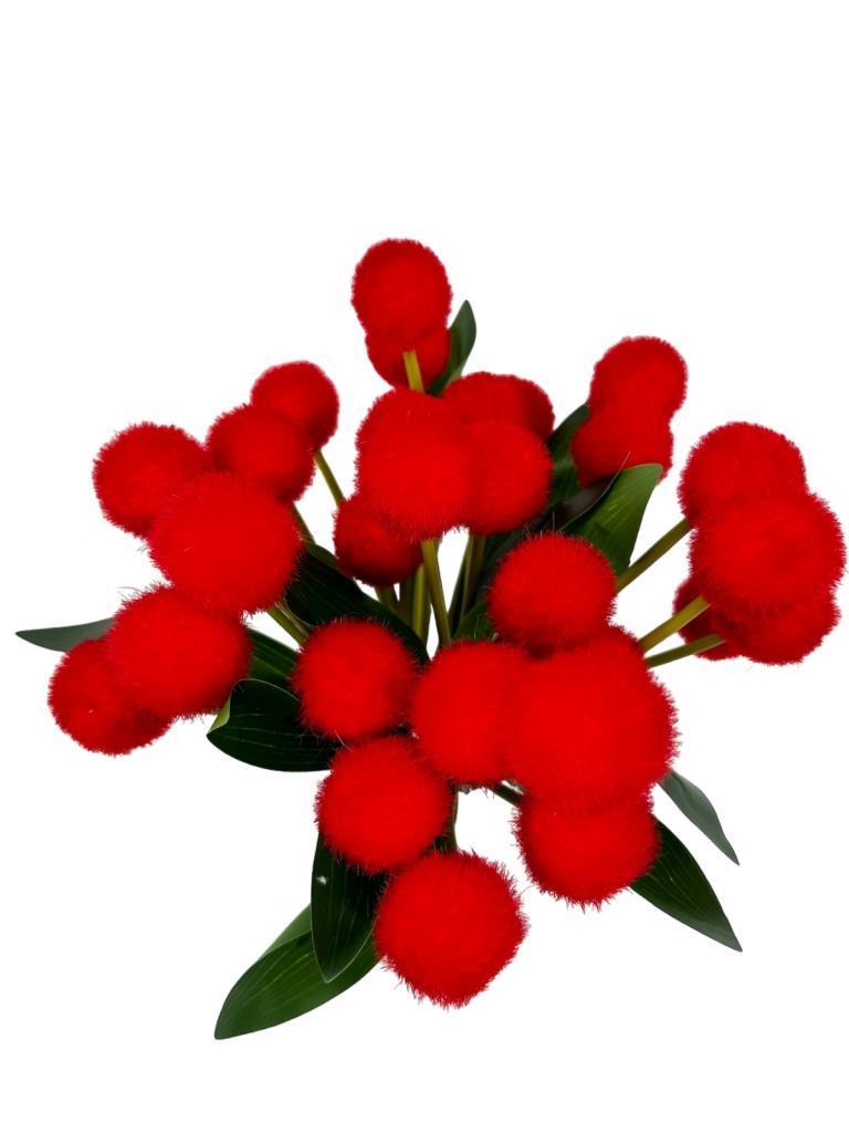 Yapay Çiçek Kırmızı Pompon Çiçeği Dekoratif Yapay Çiçek 30*20cm