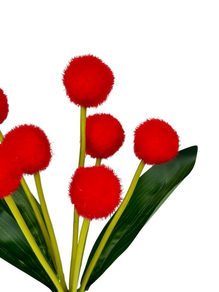 Yapay Çiçek Kırmızı Pompon Çiçeği Dekoratif Yapay Çiçek 30*20cm