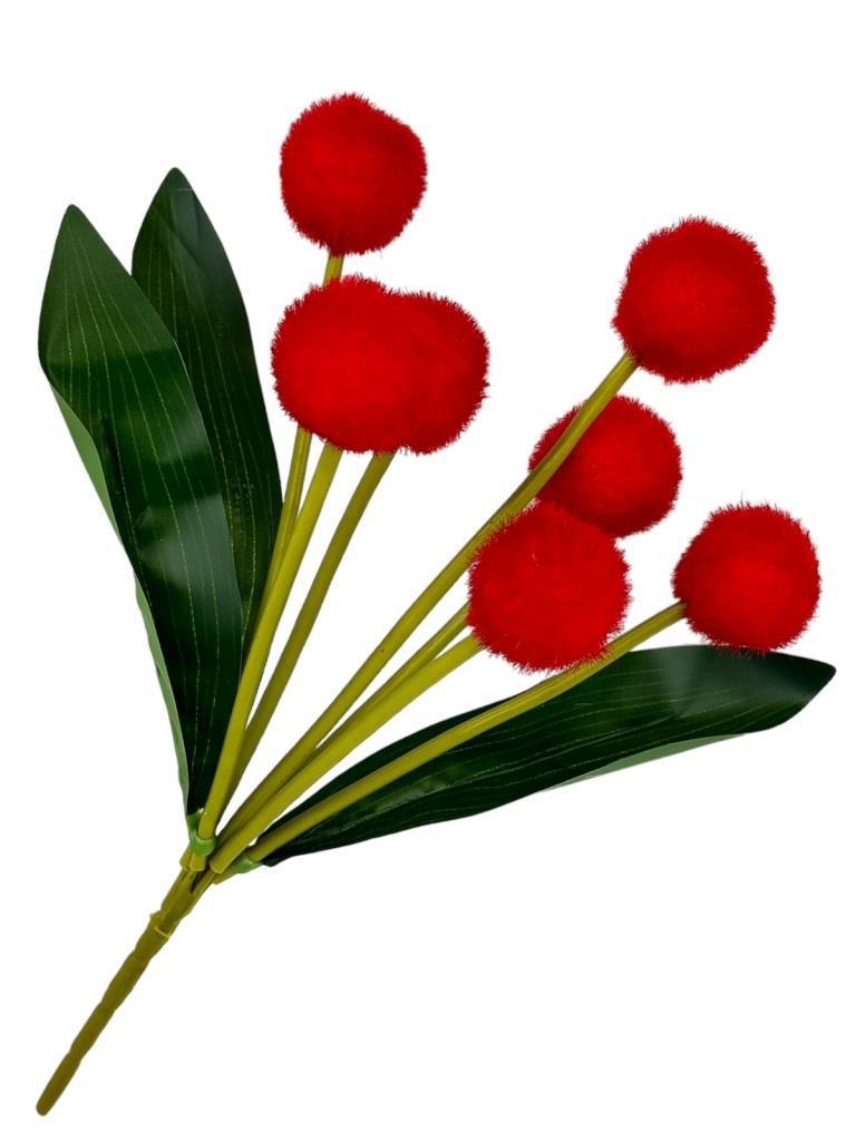 Yapay Çiçek Kırmızı Pompon Çiçeği Dekoratif Yapay Çiçek 30*20cm