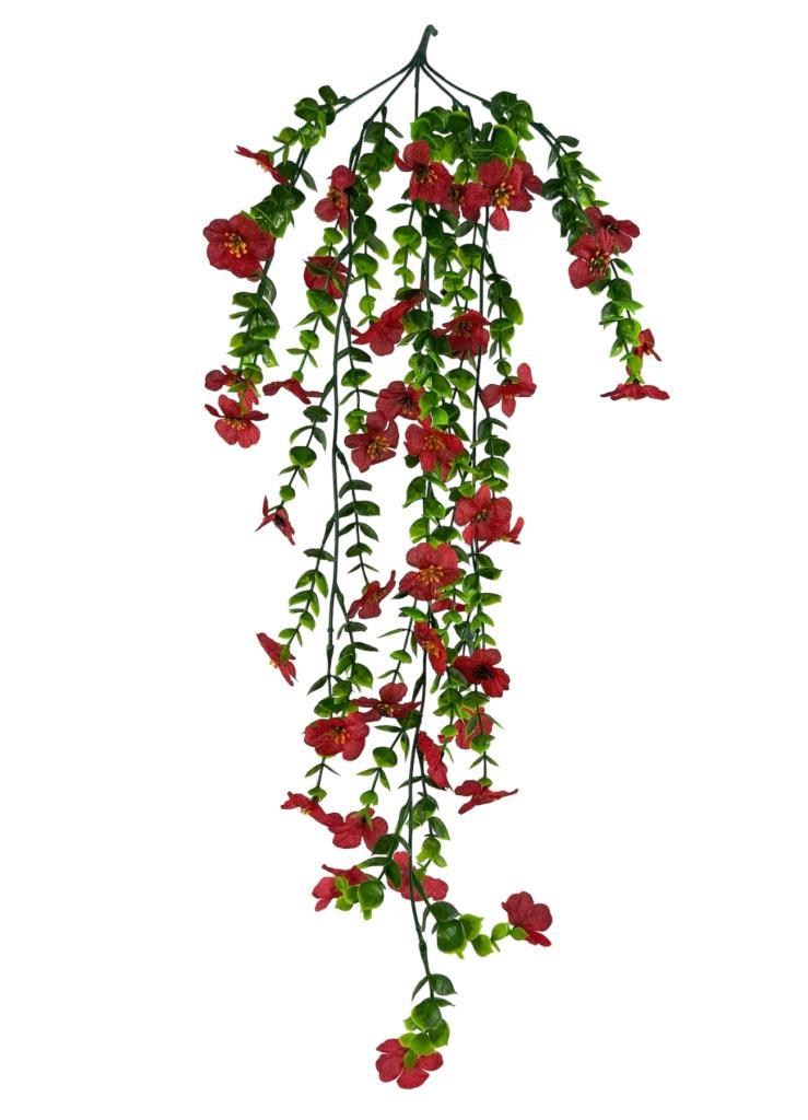 Yapay Çiçek Kırmızı Sarkan Mineli Okaliptus Şimşir Yapay Sarmaşık 5dal 60cm