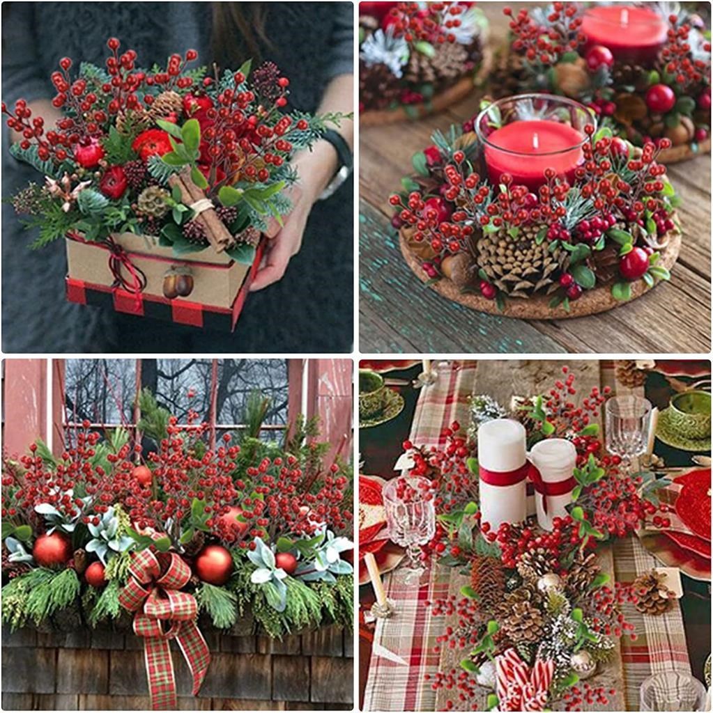Yapay Çiçek Kokina 3 Dal lı Demet 20*15cm Yılbaşı Çiçeği Red Berry 