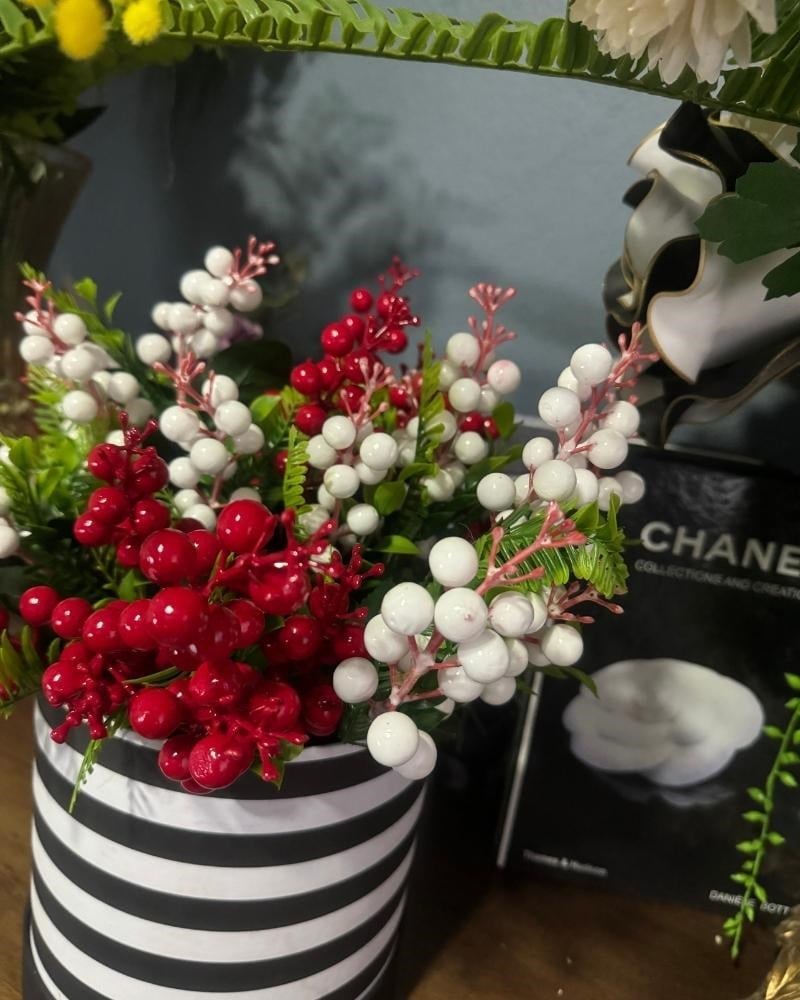 Yapay Çiçek Kokina Demet Beyaz K51 Yılbaşı Çiçeği Christmas White Berry