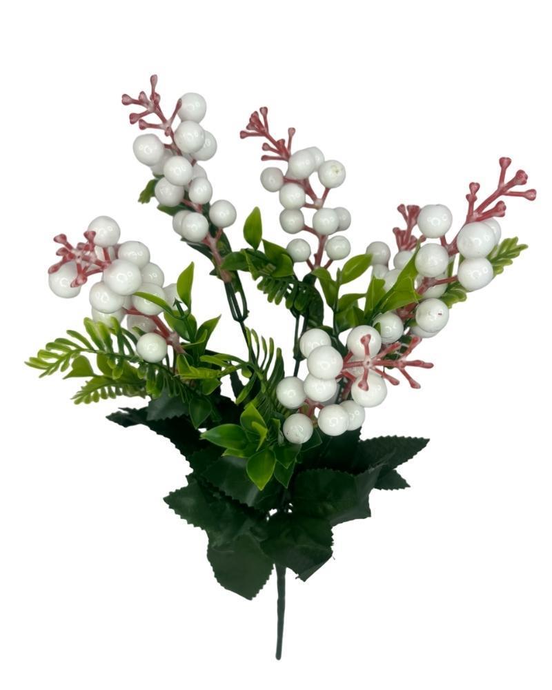 Yapay Çiçek Kokina Demet Beyaz K51 Yılbaşı Çiçeği Christmas White Berry