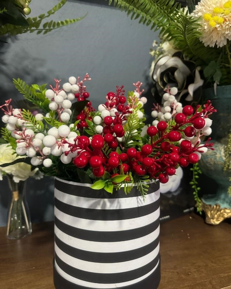 Yapay Çiçek Kokina Demet Beyaz K51 Yılbaşı Çiçeği Christmas White Berry