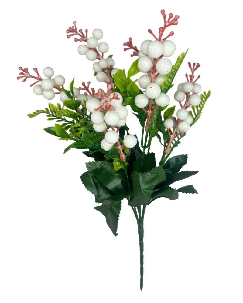 Yapay Çiçek Kokina Demet Beyaz K51 Yılbaşı Çiçeği Christmas White Berry