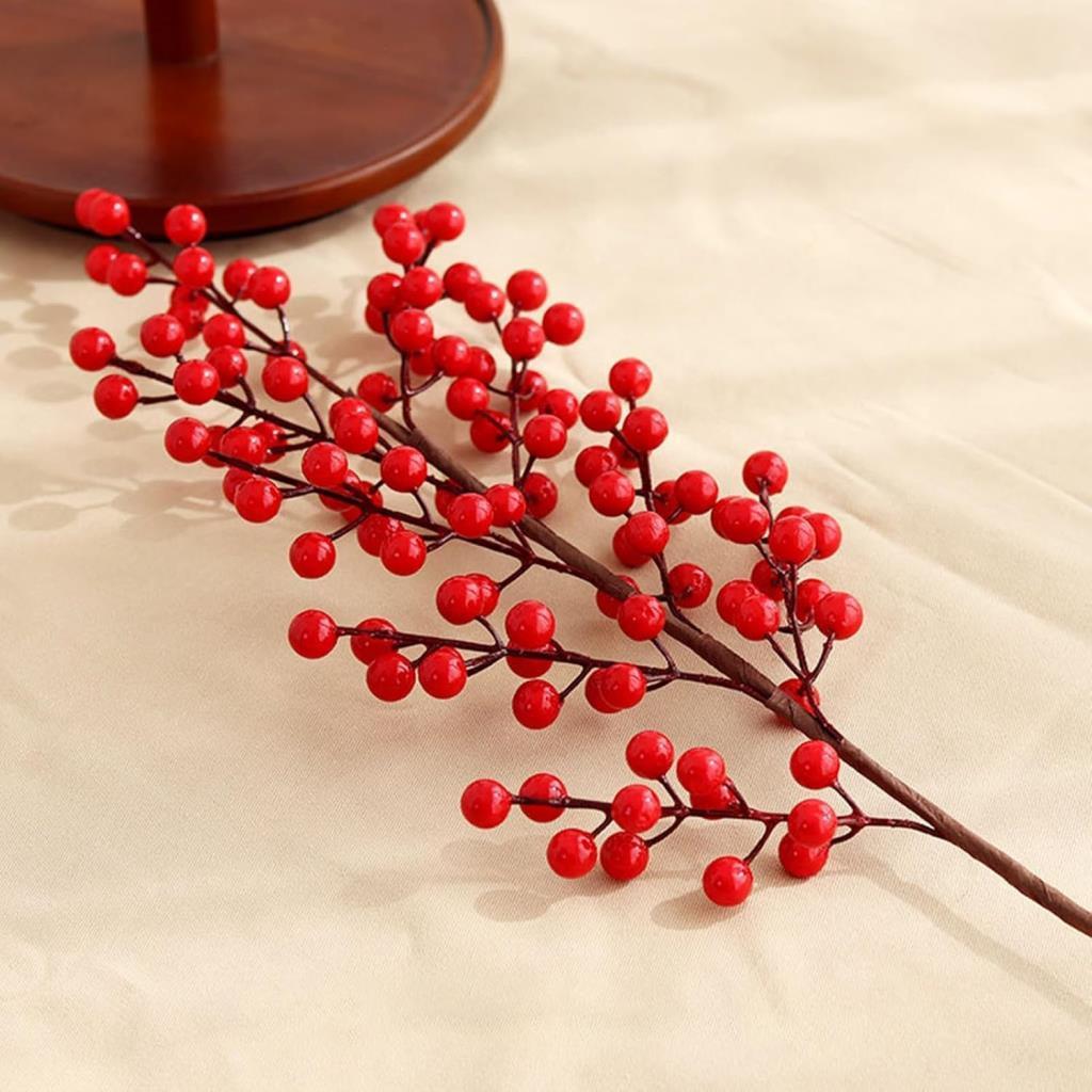 Yapay Çiçek Kokina Uzun Dal 63cm Yılbaşı Çiçeği Red Berry