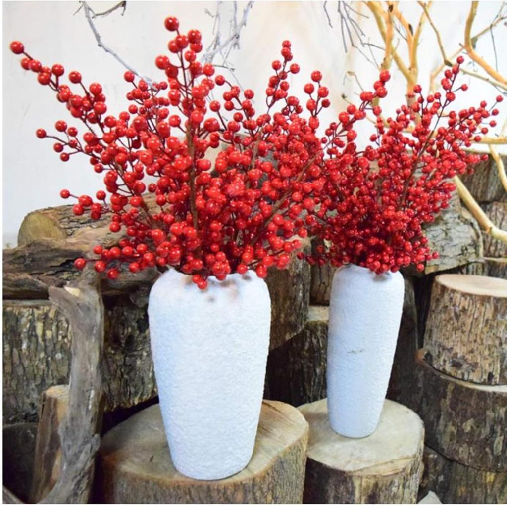 Yapay Çiçek Kokina Uzun Dal 63cm Yılbaşı Çiçeği Red Berry