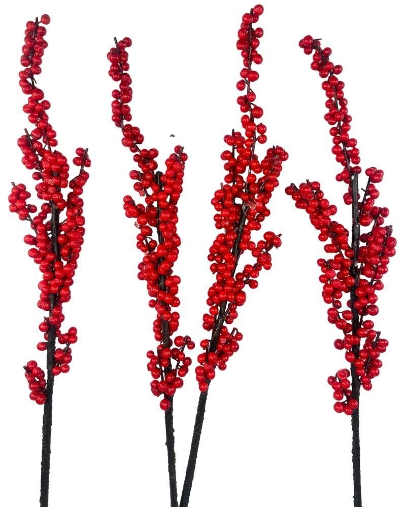 Yapay Çiçek Kokina Uzun Dal 90cm Yılbaşı Çiçeği Red Berry