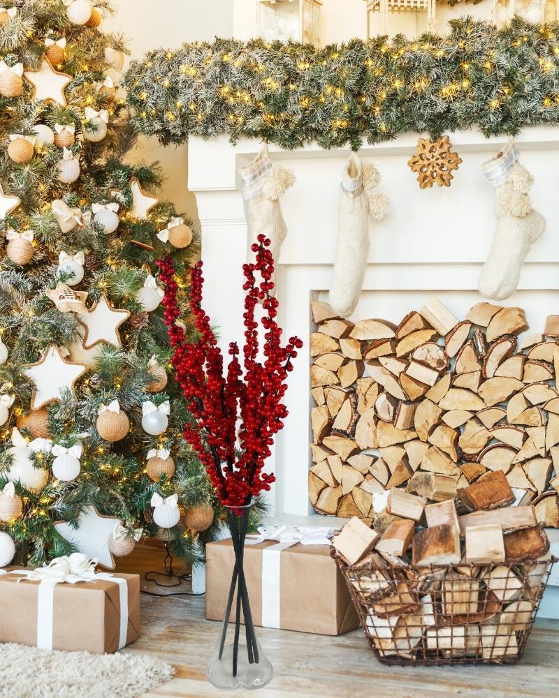 Yapay Çiçek Kokina Uzun Dal 90cm Yılbaşı Çiçeği Red Berry