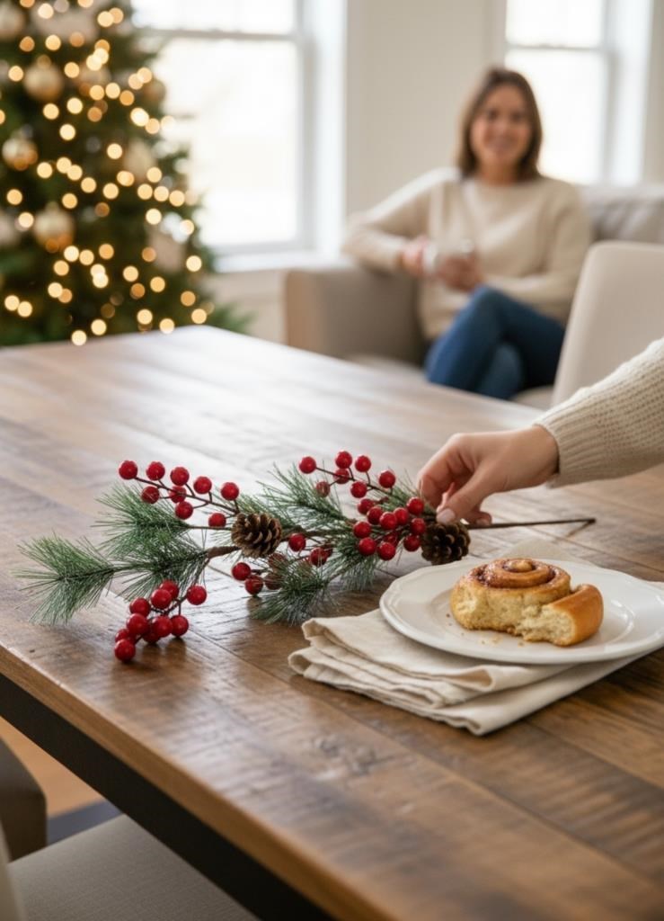 Yapay Çiçek Kokina ve Çam Dalı Uzun Dal Kozalaklı 75cm Yılbaşı Çiçeği Red Berry