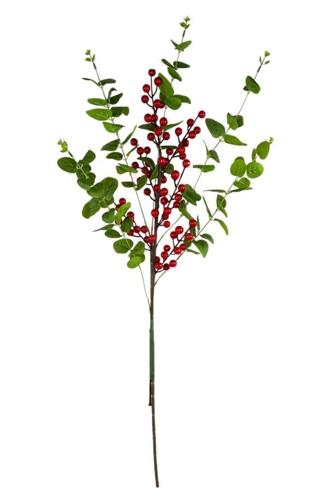 Yapay Çiçek Kokina Ve Yeşil Okaliptus 90cm Uzun Dal Eucalyptus