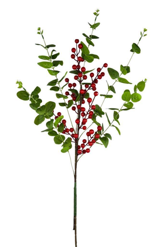 Yapay Çiçek Kokina Ve Yeşil Okaliptus 90cm Uzun Dal Eucalyptus