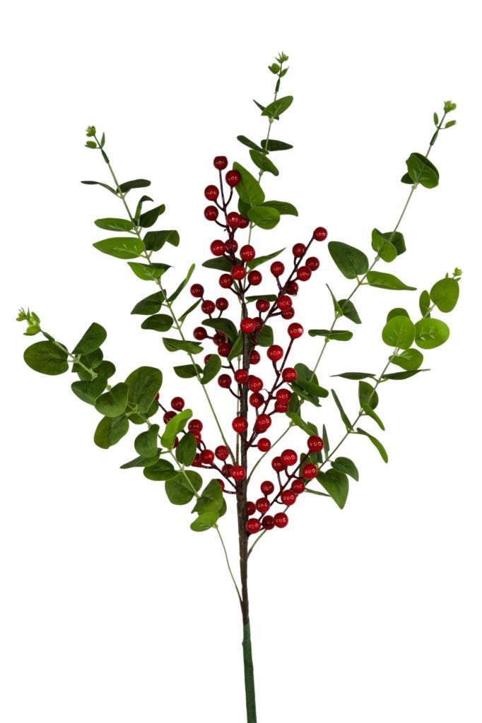 Yapay Çiçek Kokina Ve Yeşil Okaliptus 90cm Uzun Dal Eucalyptus