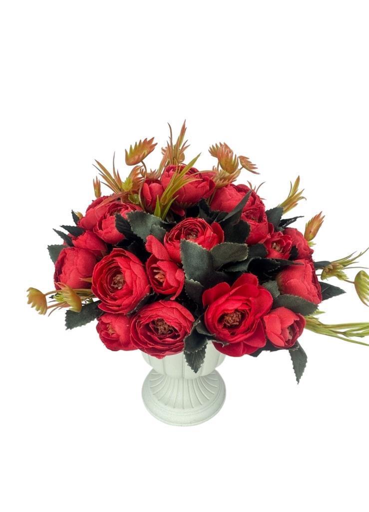 Yapay Çiçek Krem Antik Saksıda Kırmızı Erengül 23cm