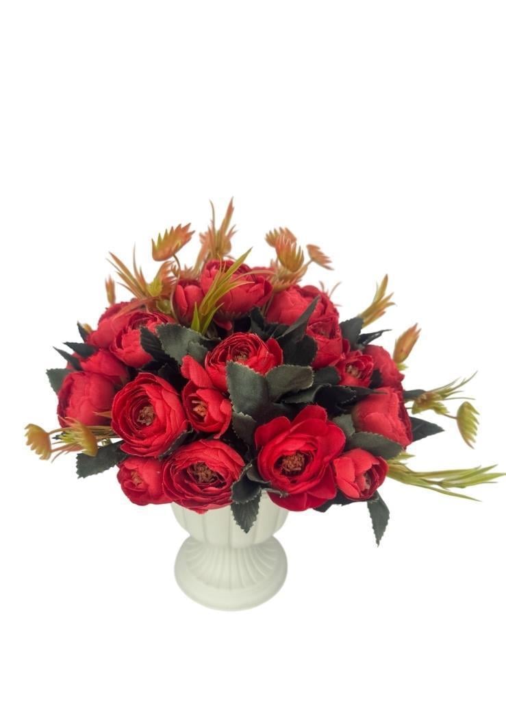 Yapay Çiçek Krem Antik Saksıda Kırmızı Erengül 23cm