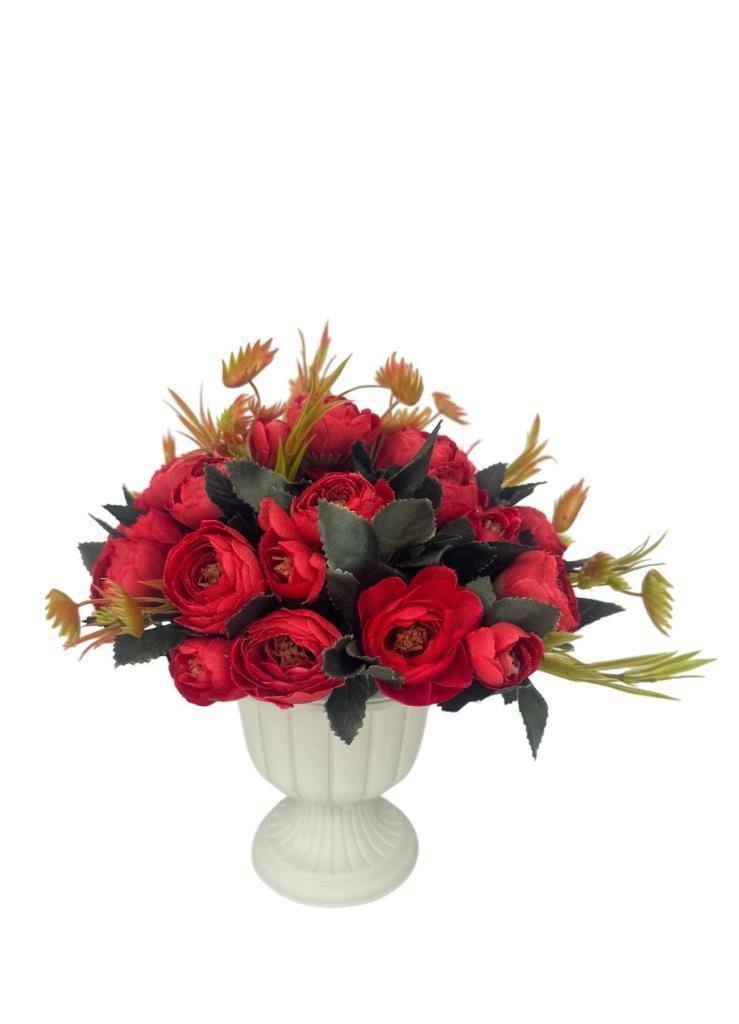 Yapay Çiçek Krem Antik Saksıda Kırmızı Erengül 23cm