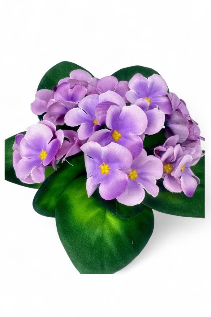 Yapay Çiçek Krem Antik Saksıda Lila Kadife Menekşe Gerçekçi Doku 22cm