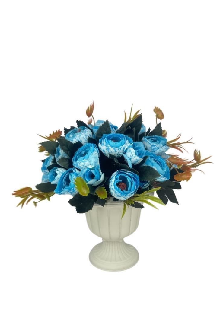 Yapay Çiçek Krem Antik Saksıda Mavi Erengül 23cm