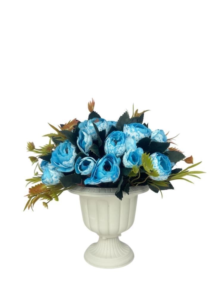 Yapay Çiçek Krem Antik Saksıda Mavi Erengül 23cm