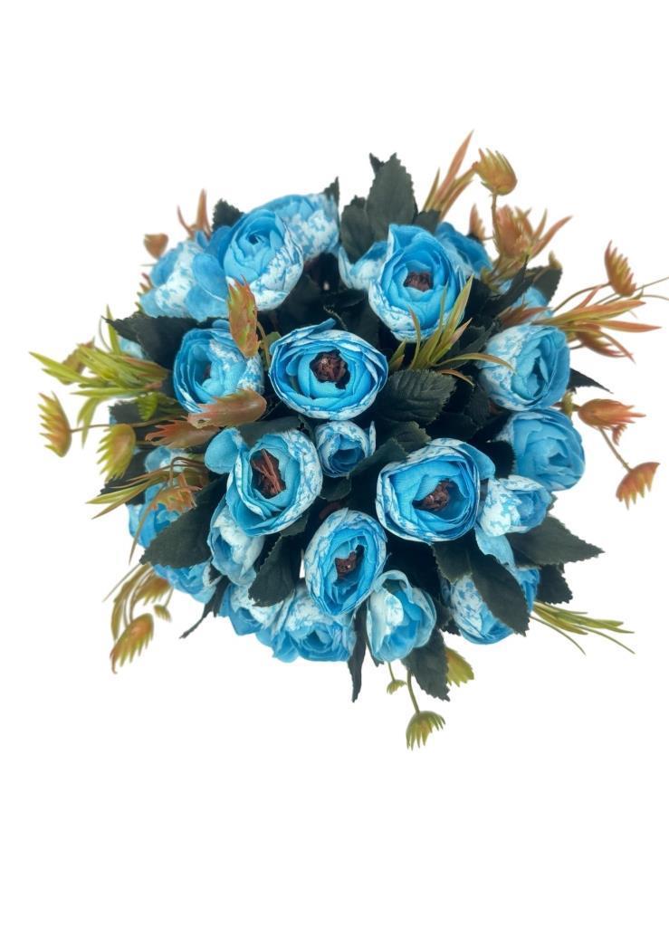 Yapay Çiçek Krem Antik Saksıda Mavi Erengül 23cm