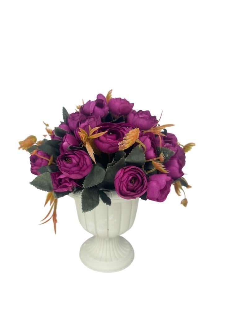 Yapay Çiçek Krem Antik Saksıda Mor Erengül 23cm