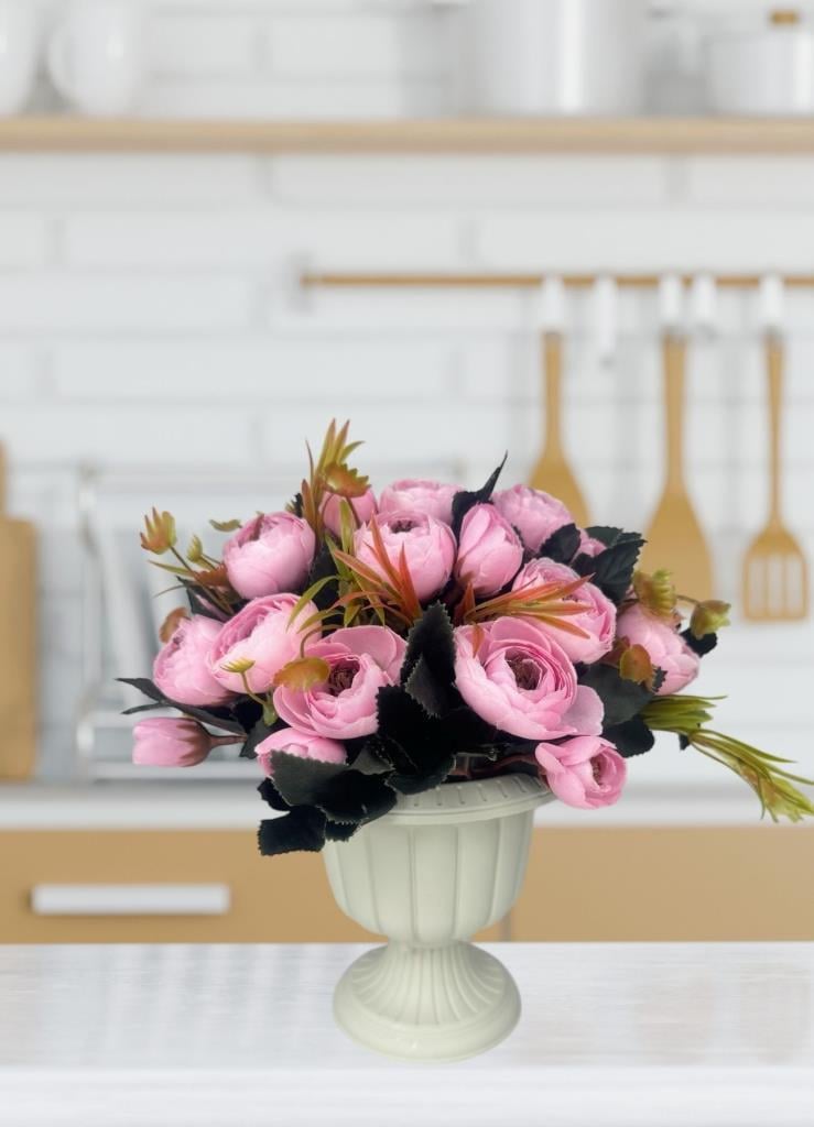 Yapay Çiçek Krem Antik Saksıda Pembe Erengül 23cm