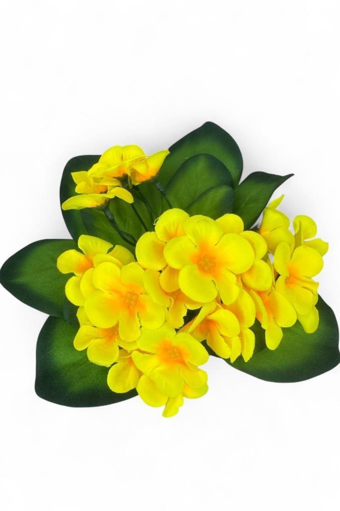 Yapay Çiçek Krem Antik Saksıda Sarı Kadife Menekşe Gerçekçi Doku 22cm