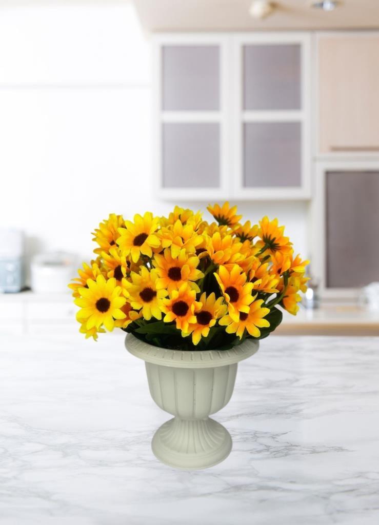 Yapay Çiçek Krem Antik Saksıda Sarı Papatya 23cm