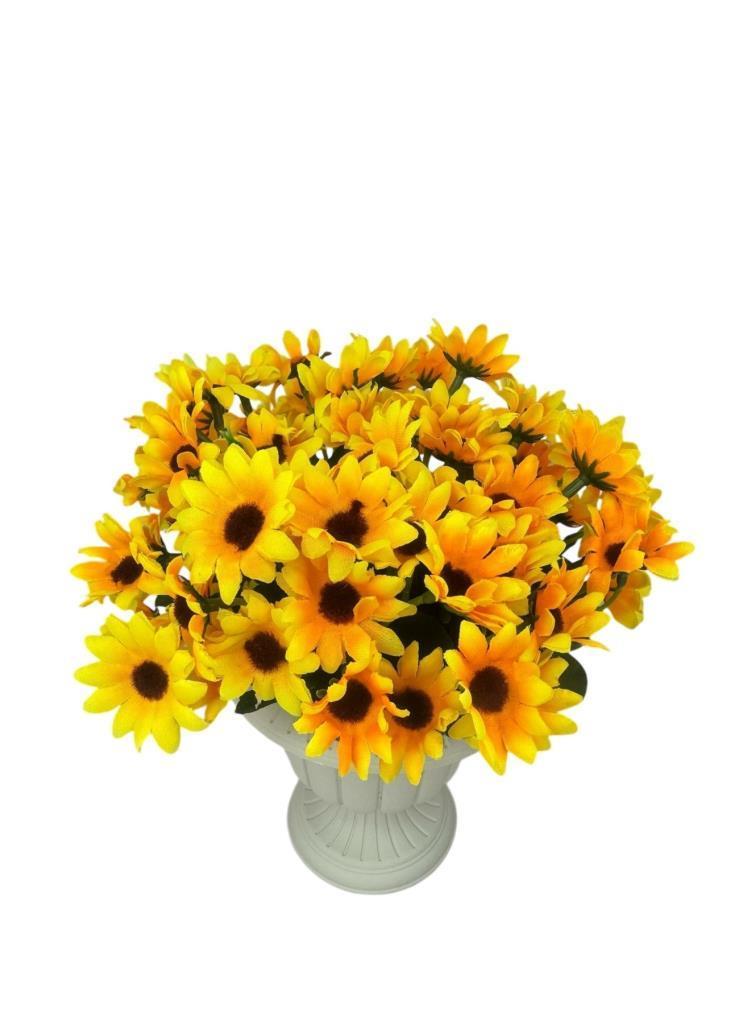 Yapay Çiçek Krem Antik Saksıda Sarı Papatya 23cm