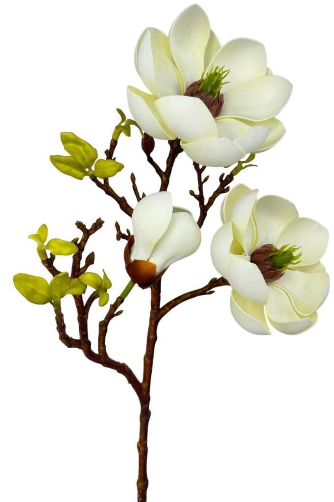 Yapay Çiçek Krem Eva Manolya 2 Çiçek 1 Tomurcuk Uzun Dal Çiçek Flowers 55cm Gerçeksi Doku