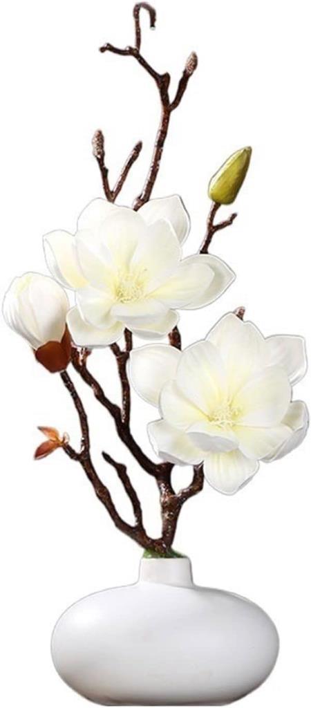 Yapay Çiçek Krem Eva Manolya 2 Çiçek 1 Tomurcuk Uzun Dal Çiçek Flowers 55cm Gerçeksi Doku