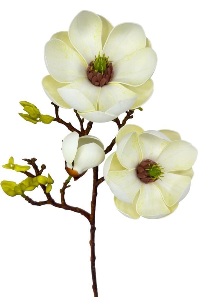 Yapay Çiçek Krem Eva Manolya 2 Çiçek 1 Tomurcuk Uzun Dal Çiçek Flowers 55cm Gerçeksi Doku
