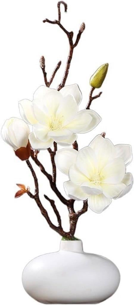 Yapay Çiçek Krem Eva Manolya 2 Çiçek 1 Tomurcuk Uzun Dal Çiçek Flowers 55cm Gerçeksi Doku