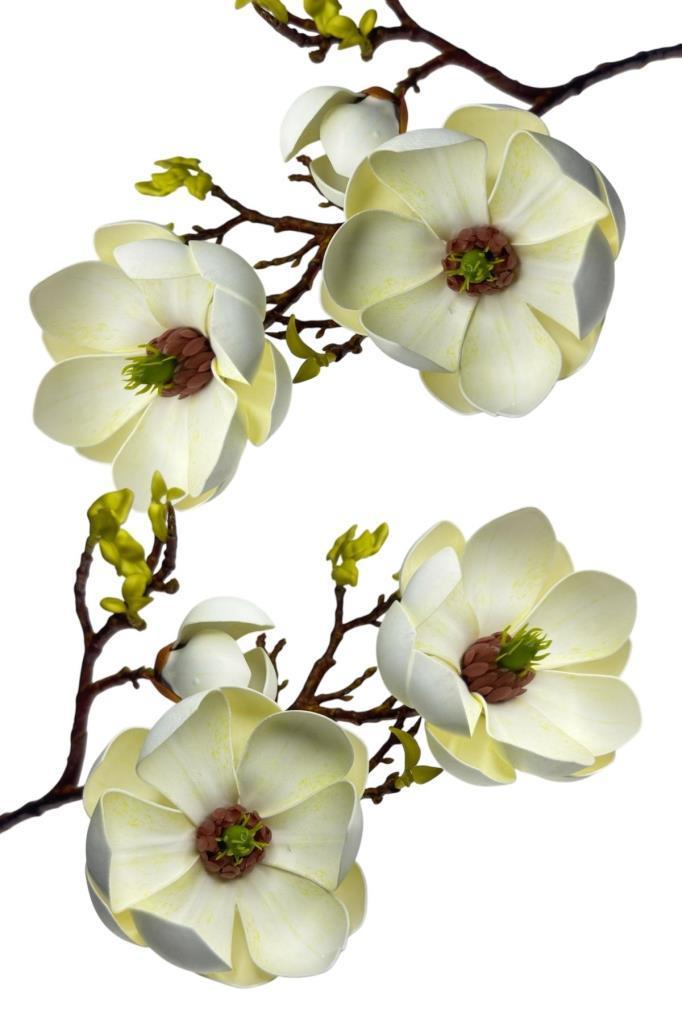 Yapay Çiçek Krem Eva Manolya 2 Çiçek 1 Tomurcuk Uzun Dal Çiçek Flowers 55cm Gerçeksi Doku