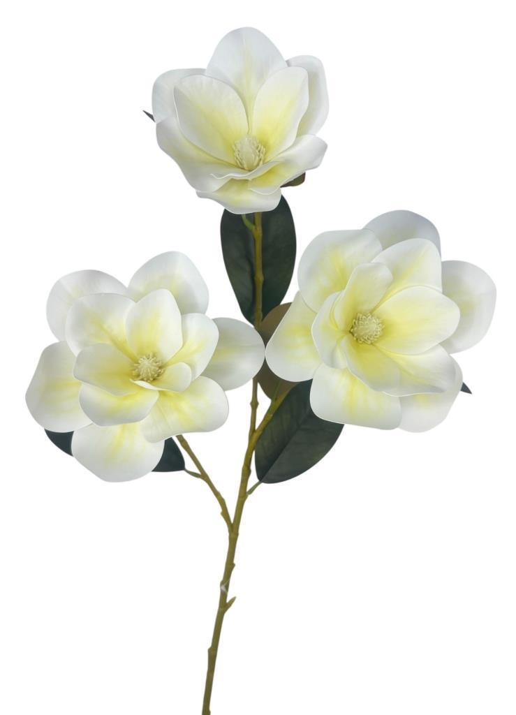 Yapay Çiçek Krem Manolya Islak Doku 3 Kafalı Uzun Dal Çiçek Flowers 80cm